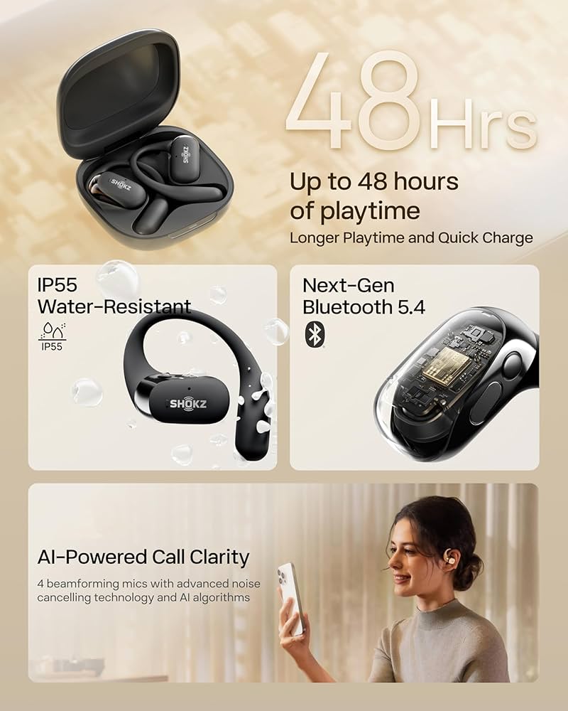 イヤホン shokz openfit2 black Shop Shokz OpenFit 2 - Flagship Open Earbuds for Working Out